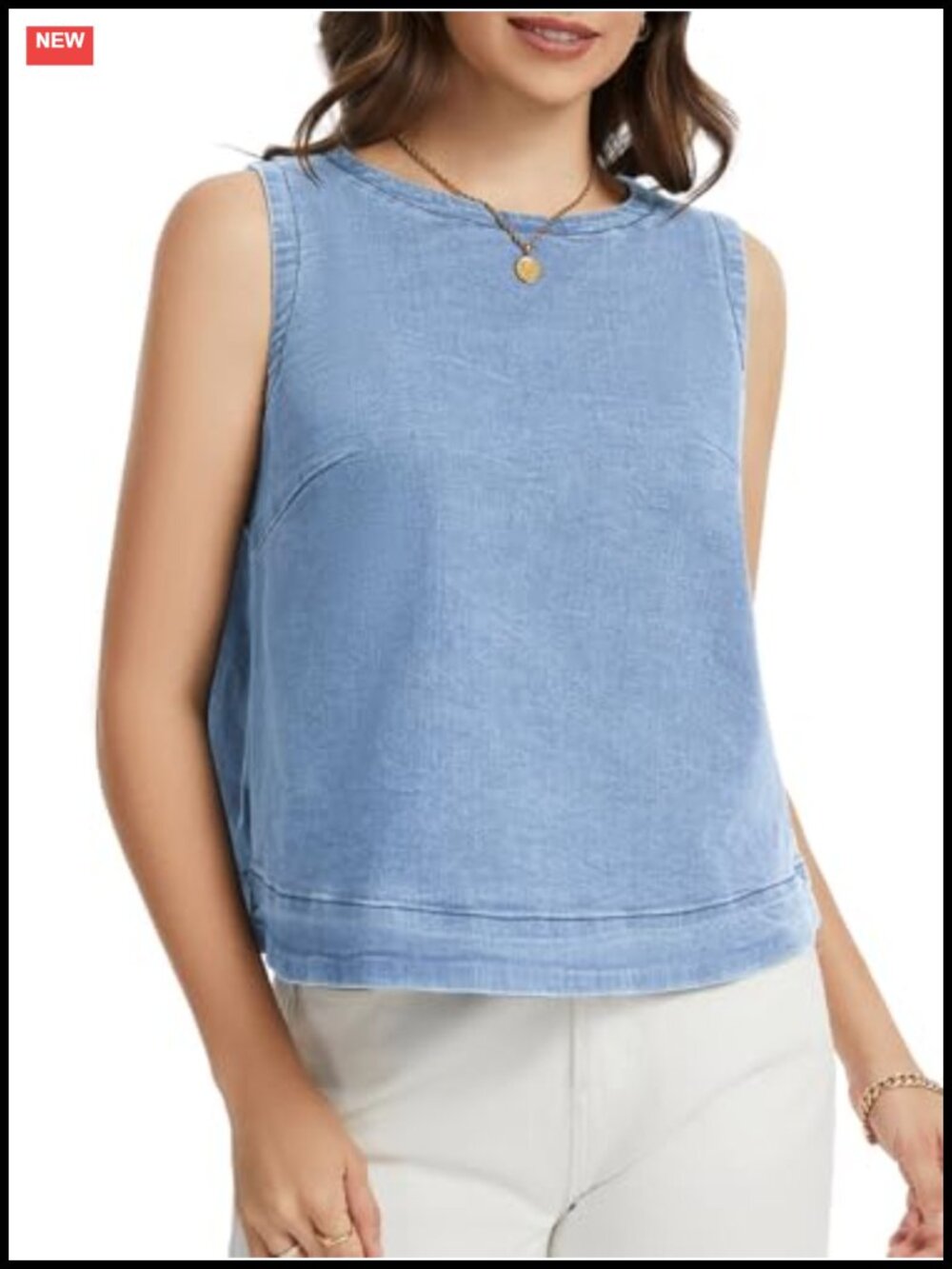 Denim Tank Top Sleeveless Crewneck Loose Fit Women's Vest